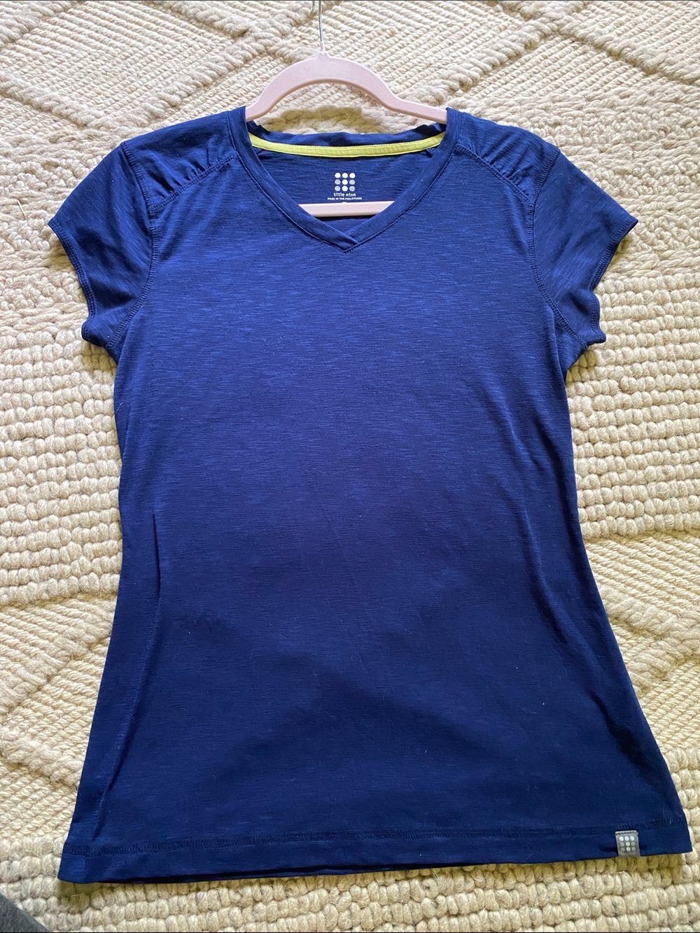 Title Nine Navy V-Neck Short Sleeve Tee with Lime Accent